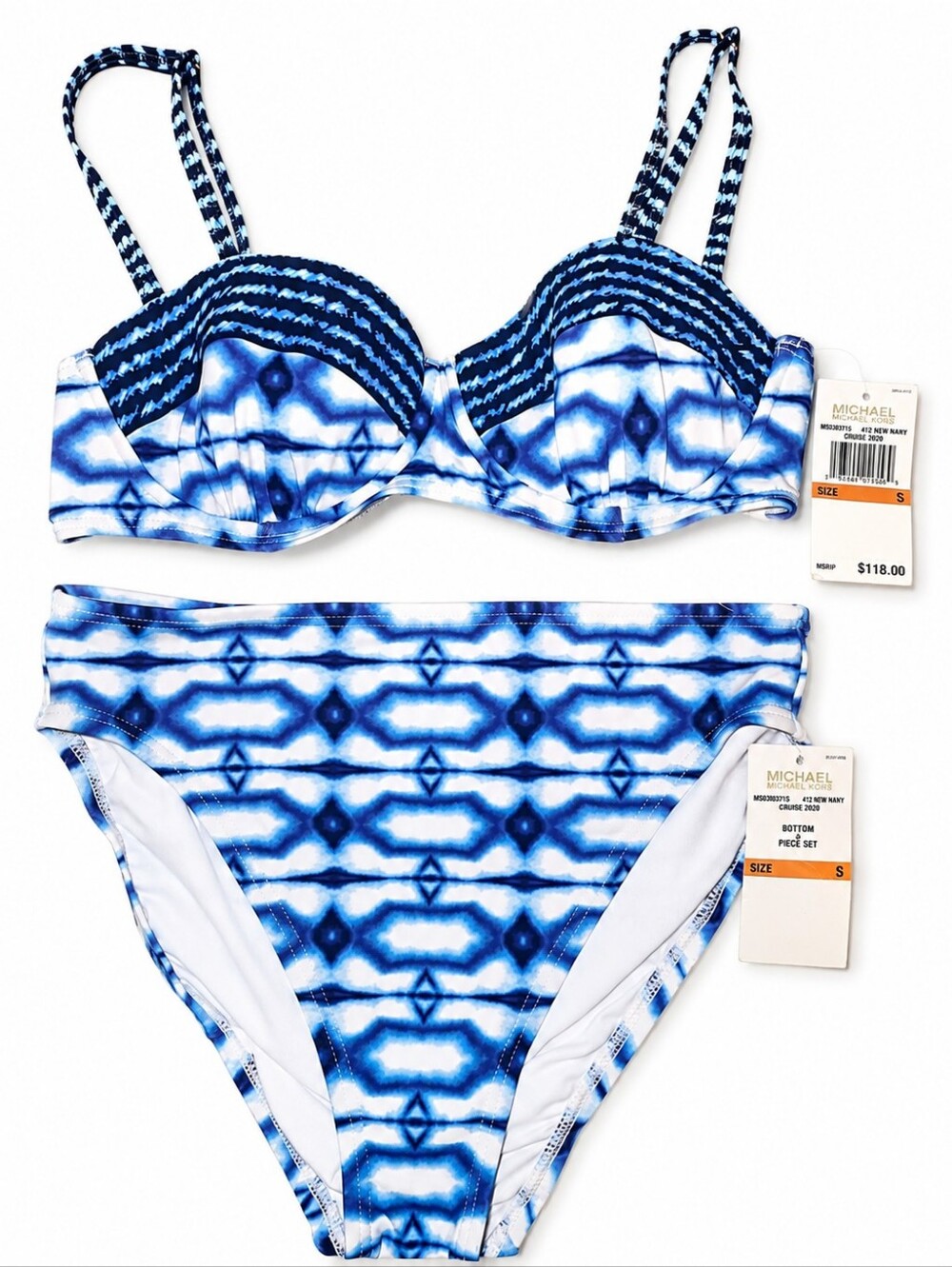 Michael Kors Blue White Tie-Dye Bikini Set